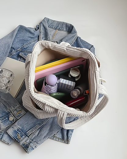 Sylva | Ribbed Tote Bag with Cord Detail