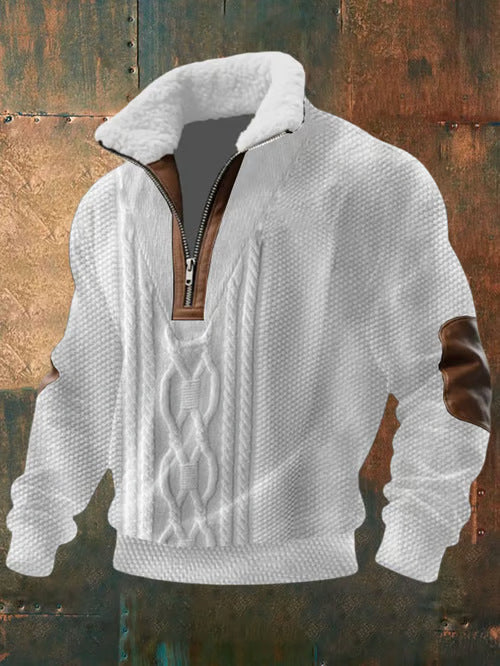Cassian - Zip-Up Sweater with a High Fur-Trimmed Collar