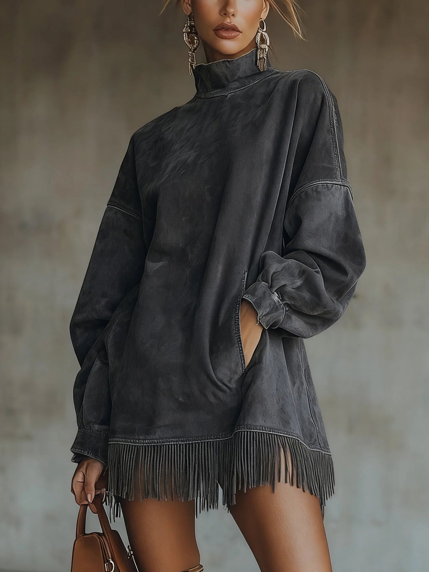 Sabrina | Cozy Suede Fringe Dress