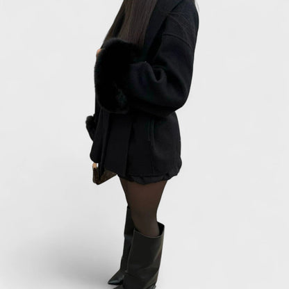 Aurelle | Wool Coat with Faux Fur Detail