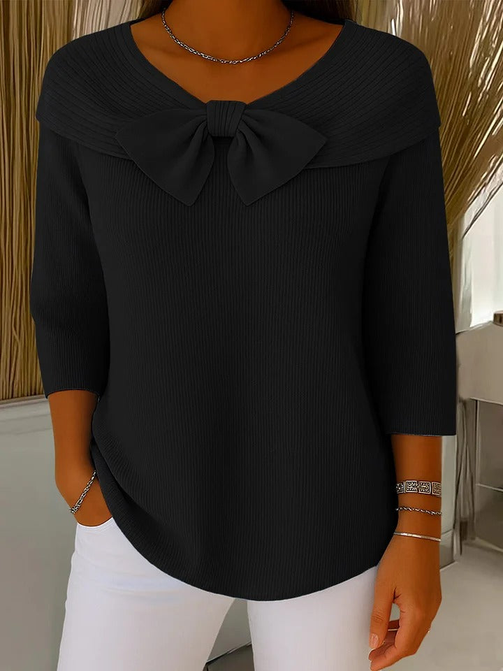 Shirley – Women's Sweater with Bow and Round Neckline