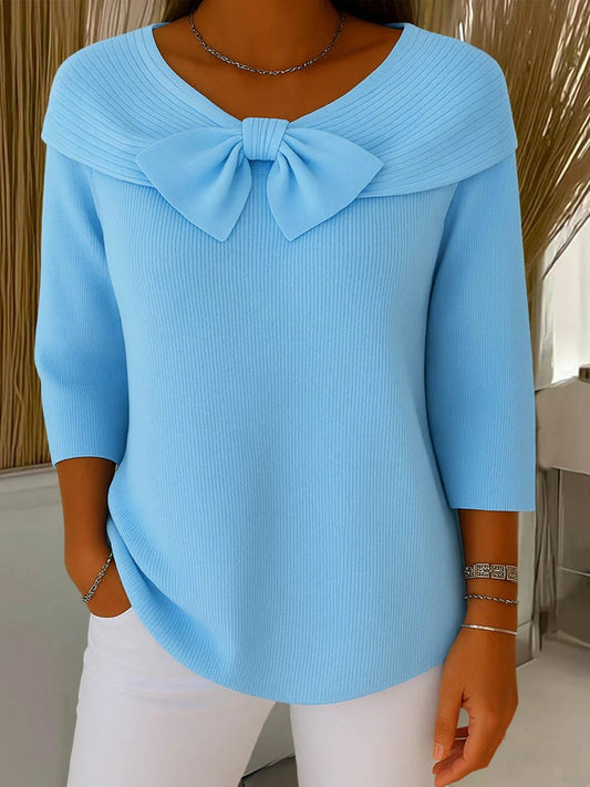 Shirley – Women's Sweater with Bow and Round Neckline