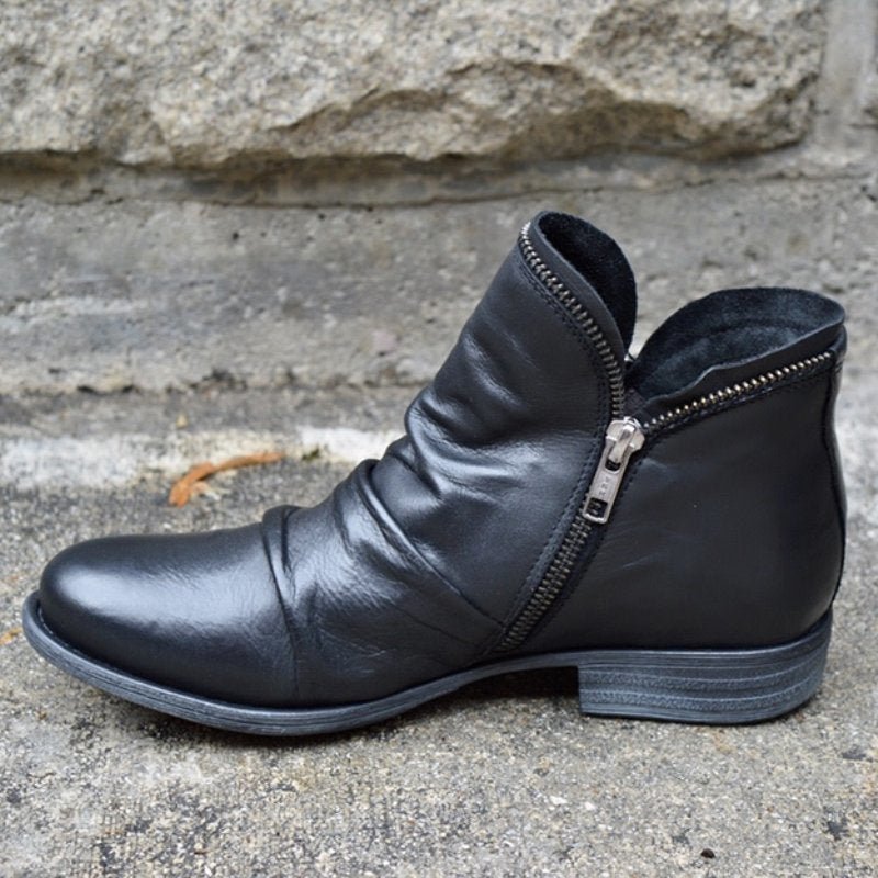 Lunara | Chic Side-Zip Leather Ankle Boots